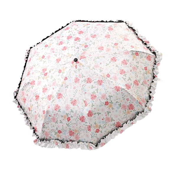 7829 Floral Print Clasp Sun Umbrella Reinforced Fabric Windproof Fold For Commuters