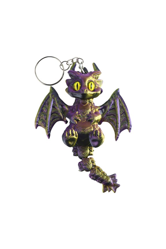 7829 Fun 3D Printed Western Dragon Keychain Pendant With Adjustable Tail And Wing