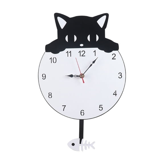 7829 Fun Design Acrylic Cats Fish Swing Pendulum Clock Quiet Movement Home Accent