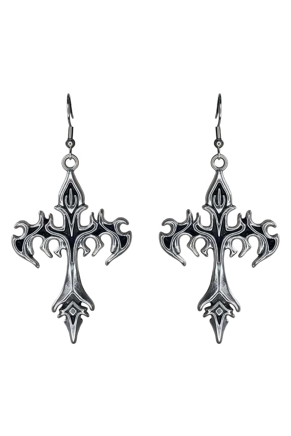 7829 Gothic Flame Crosses Dangle Earrings Punk Rock Earrings Hip Hop Jewelry