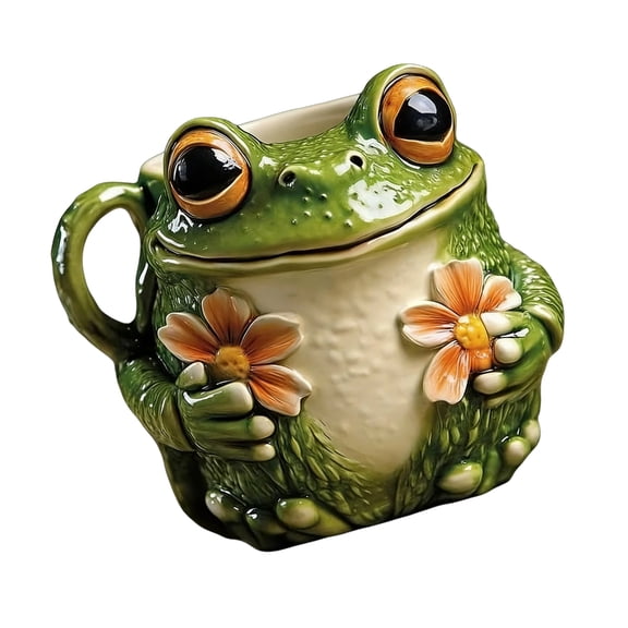 7829 Hand-Painted Frogs Art Ceramic Drinking Cup Perfect For Kitchen Or Workspaces Use