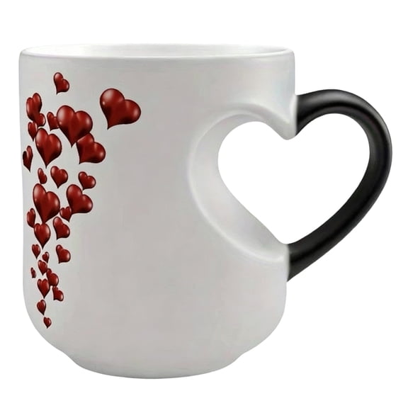 7829 Heat Sensitive Color Changing Mug with Romantics Heart Handle Elegant Coffee Cup