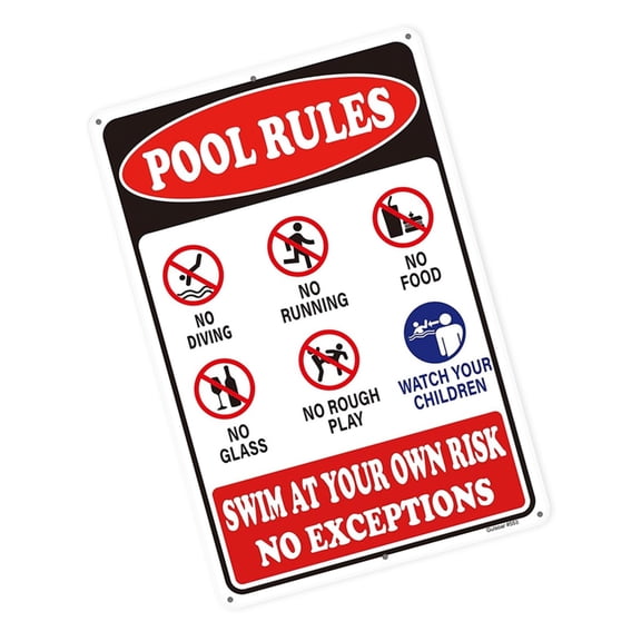 7829 Outdoor Water Safety Metal Sign with Multiple Pool Rules and Easy Installation Large Swimming Pool Safety Sign