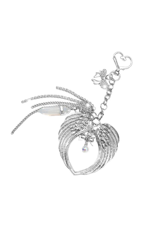 7829 Practical Metal Gothic Keychain With Angel Wing And Bows Decors For Trend