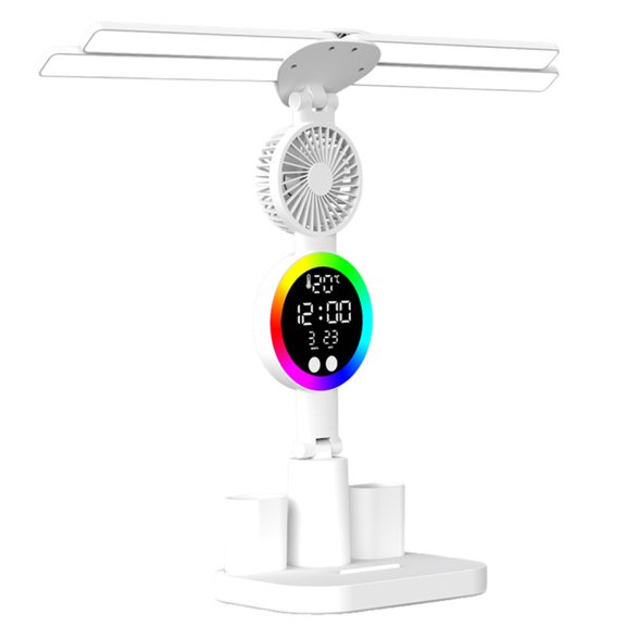 7829 Quiet Action LED Desk Lamp and Fan Combination Pliable Transportable Rechargeable Battery Modifiable Light