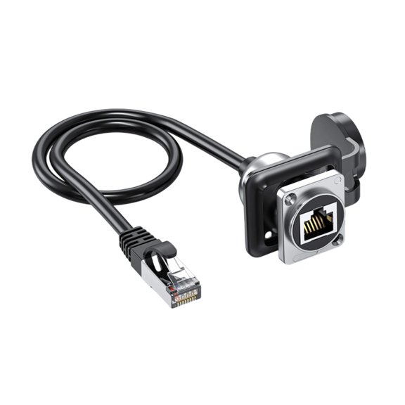 7829 RJ45 Cat6A Male to Female Ethernet Lan Networking Extension Cable Cord Panel Mount