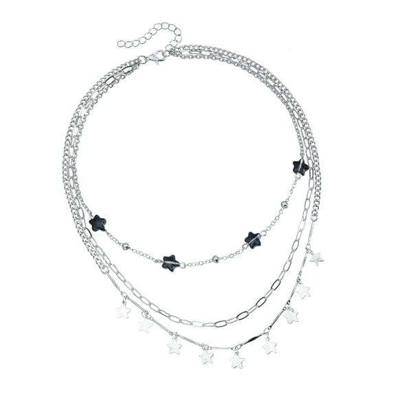 7829 Sophisticated Dark Vintage Star Sequins Stackable Necklace Three Layers For Dates