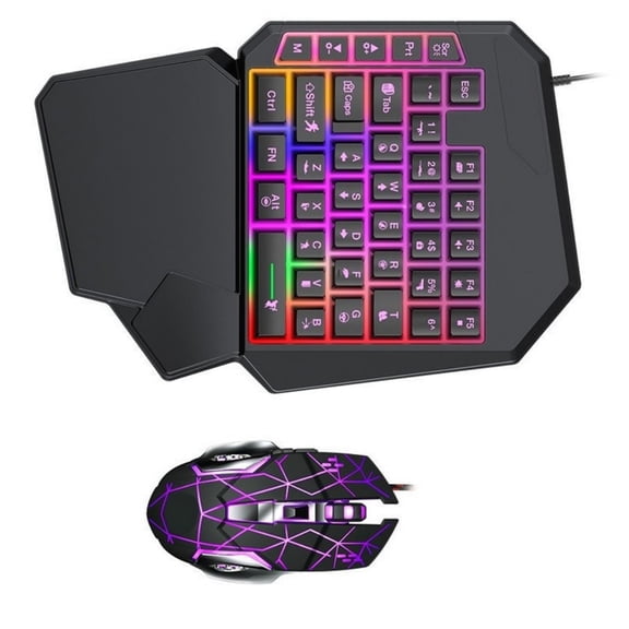 7829 Space Saving One Hand Gaming Keyboards And Mouse Offering RGBs Backlit Key Programmable Functions Ergonomic Support USB Cord