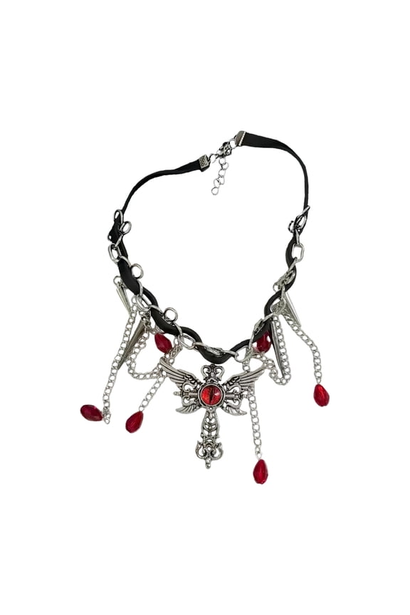 7829 Stylish Clavicle Chain With Bohemian Fringe Design Alloy Eye Wing Pendant Necklace Adjustable Length Neckchain