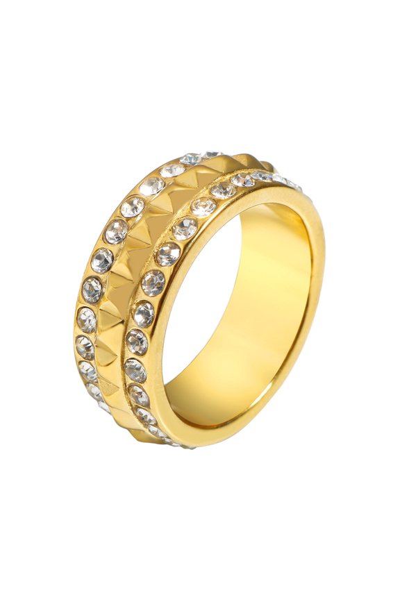 7829 StylishD1am0ndsAccent Pyramid Rings Sturdy Stainless Steel For Couples
