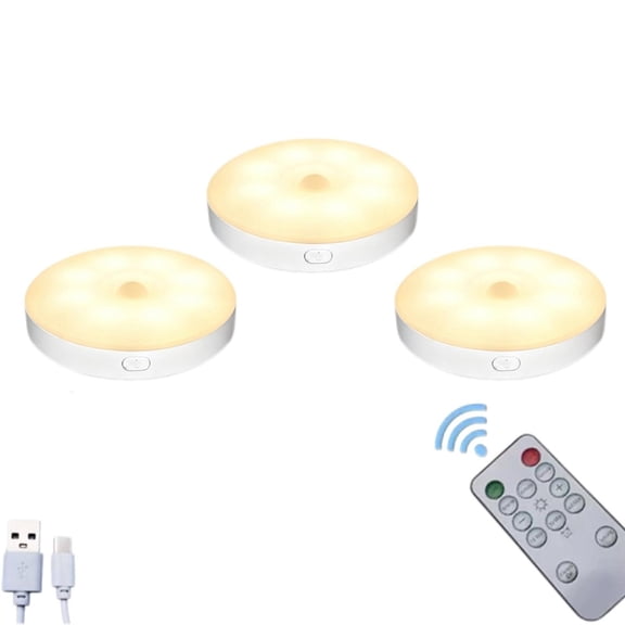 7829 Warm Color LED Closet Lights Motion Transducer Puck Light, USB Rechargeable Battery Operated Puck Step Lights, Dimmable Under Cabinet Lighting for Counter Wardrobe Kitchen