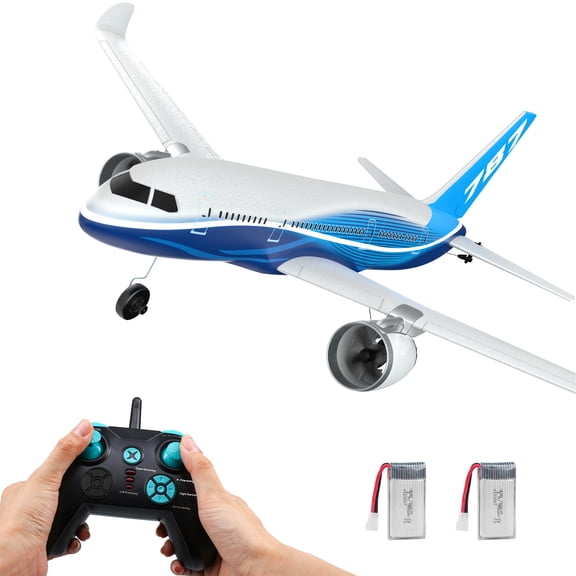 787 RC Airplane 3 Channel Remote Control Glider, 2.4GHz EPP Foam Passenger Aircraft with Auto Balance Gyro, Outdoor Flying Toy for Beginners With 2 Batteries