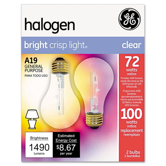GE Dimmable 72 Watt A19 Halogen Bulbs for General Purpose, Energy ...