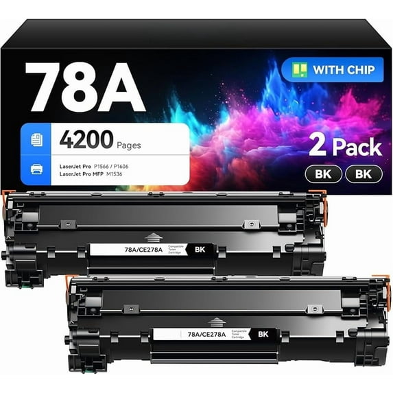 78A Black Toner Cartridge 2-Pack High Yield with Chip Replacement for HP 78A CE278D CE278A Toner Cartridges Compatible with HP Laserjet Pro MFP M1536dnf P1606dn P1560 P1566 P1606 M1536