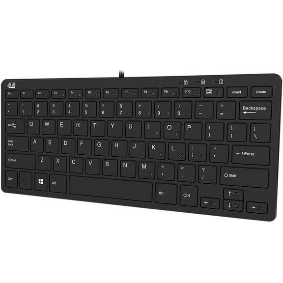Adesso Mini Keyboard with USB Hubs - Cable Connectivity - Compact - USB Interface - 78 Key(s) - Internet, Multimedia, Email, Volume Down, Volume Up, Mute, Previous Track, Stop, Next Track, Play/Pau...