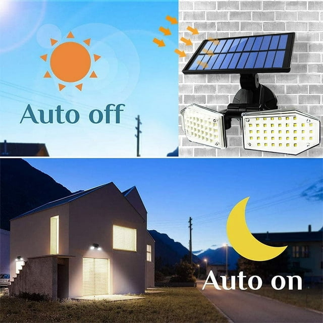 78LED Dual Heads Solar Motion Sensor Spotlights 3 Modes Adjustable Rotatable Waterproof Solar Floodlights Security Lights for Home Yard Garden Garage