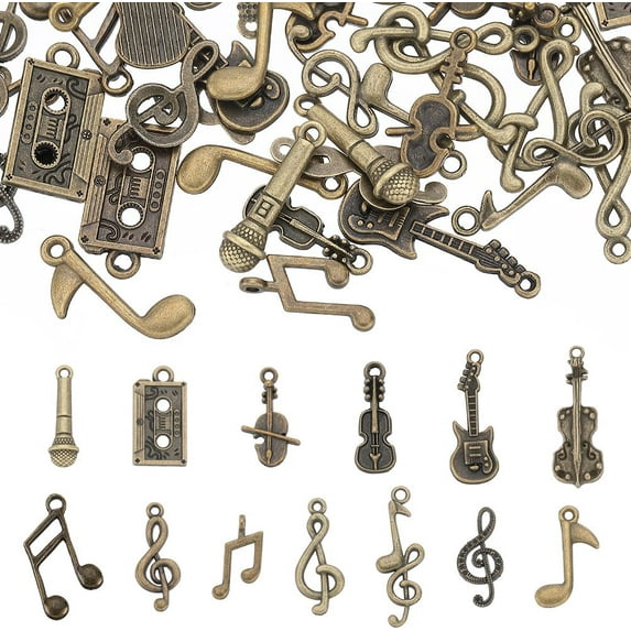 78Pcs 13 Styles Musical Instrument Charms Music Charm Bulk Small Antique Bronze Music Notes Tibetan Charms Note Charm