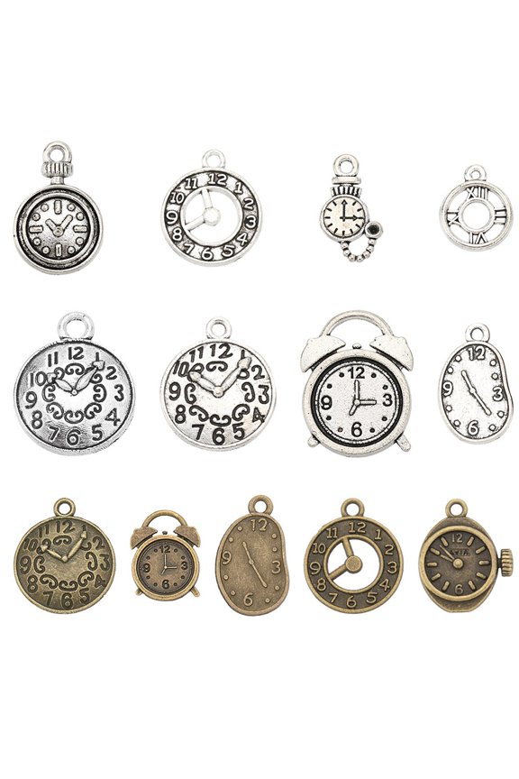 78Pcs 13 Styles Silver Clock Charms Steampunk Charms Bulk Small Clocks Tibetan Alloy Vintage Mini Bronze Charm