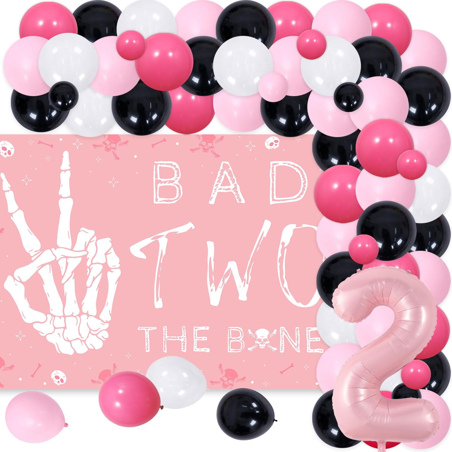 "Bad Two The Bone" Wooden Centerpiece Sign – Skeleton Theme 2nd Birthday Party Decor For Girls