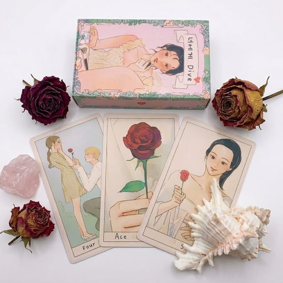 78Pcs Korean Style Romance Tarot Cards Anime Illustration Fate Divination Board Game Pocket Size Love Tarot Deck for Beginners