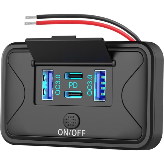 78W 4 Port 12V USB Outlet W Mount, Dual 36W PD & Dual 18W QC3.0 Lightweight Surface Mount Charger Socket Panel with Button Switch for Bus RV Truck Marine Golf Cart