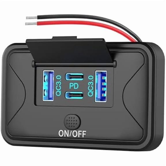 78W 4 Port 12V USB Outlet Wall Mount, Dual 36W PD & Dual 18W QC3.0 Lightweight Surface Mount Charger Socket Panel with Button Switch for Bus RV Truck Marine Golf Cart