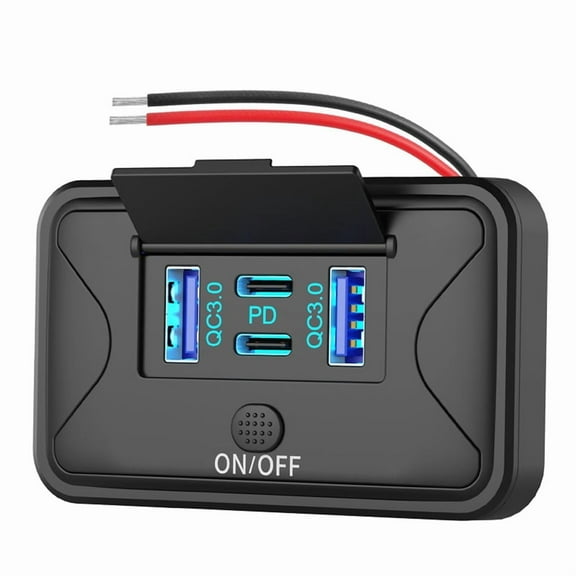 78W 4 Port 12V USB Outlet Wall Mount, Dual 36W PD & Dual 18W QC3.0 Mount Charger Socket Panel with Button Switch,1 * Car charging interface