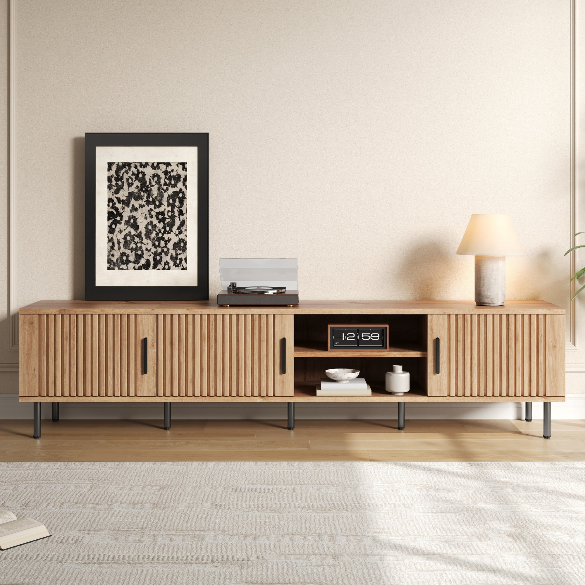 78in TV Stand for TVs up to 85", Entertainment Center with Closed Storage & Cable Management, Soft-Closing Hinges, Sturdy Iron Legs for Living Room