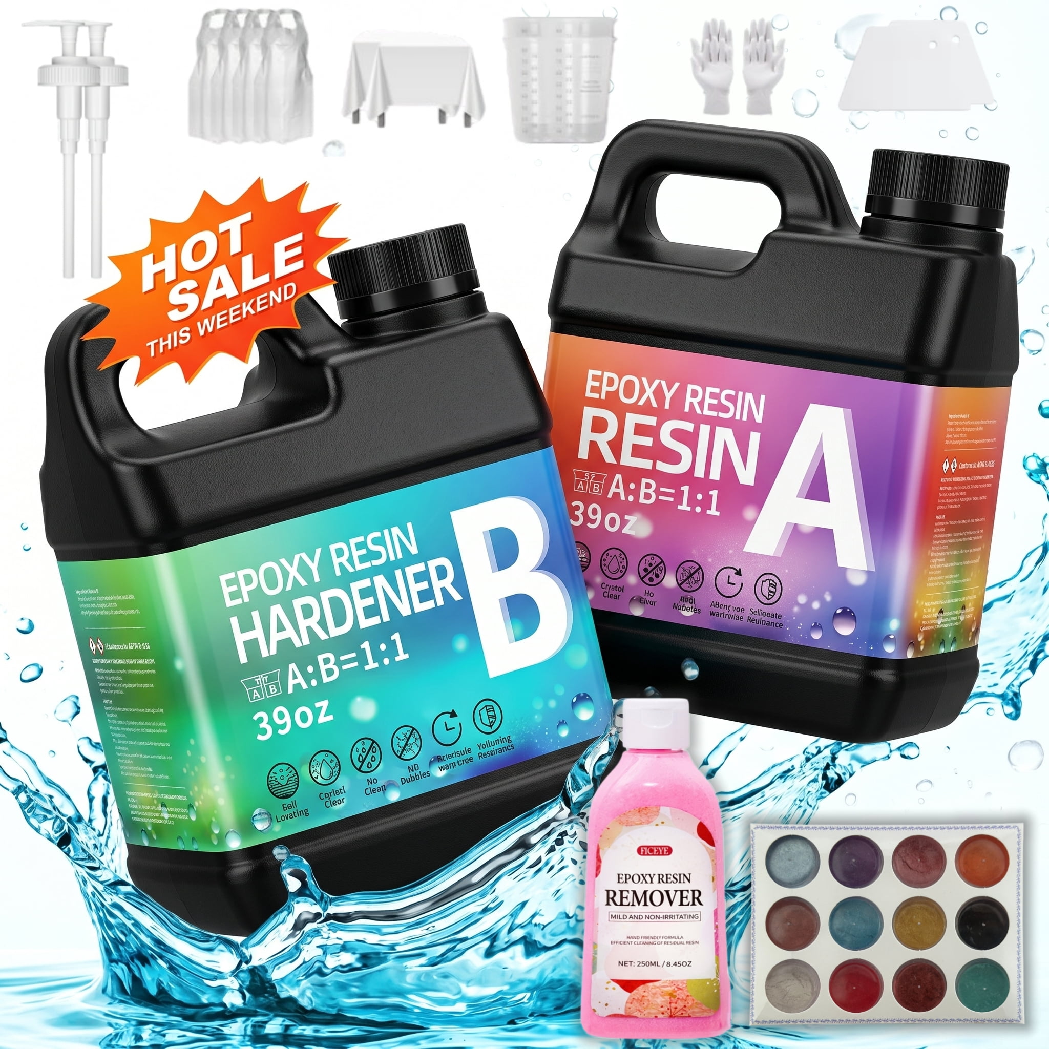 78oz Crystal Clear Epoxy Resin Kit With Free 250ml Resin Cleaner & 12 Pearlescent Powders, 1:1 Mix Ratio, Beginner-Friendly, Ideal For Pendants, Coasters & Crafts, Perfect Gift For Mother's Day & Gra