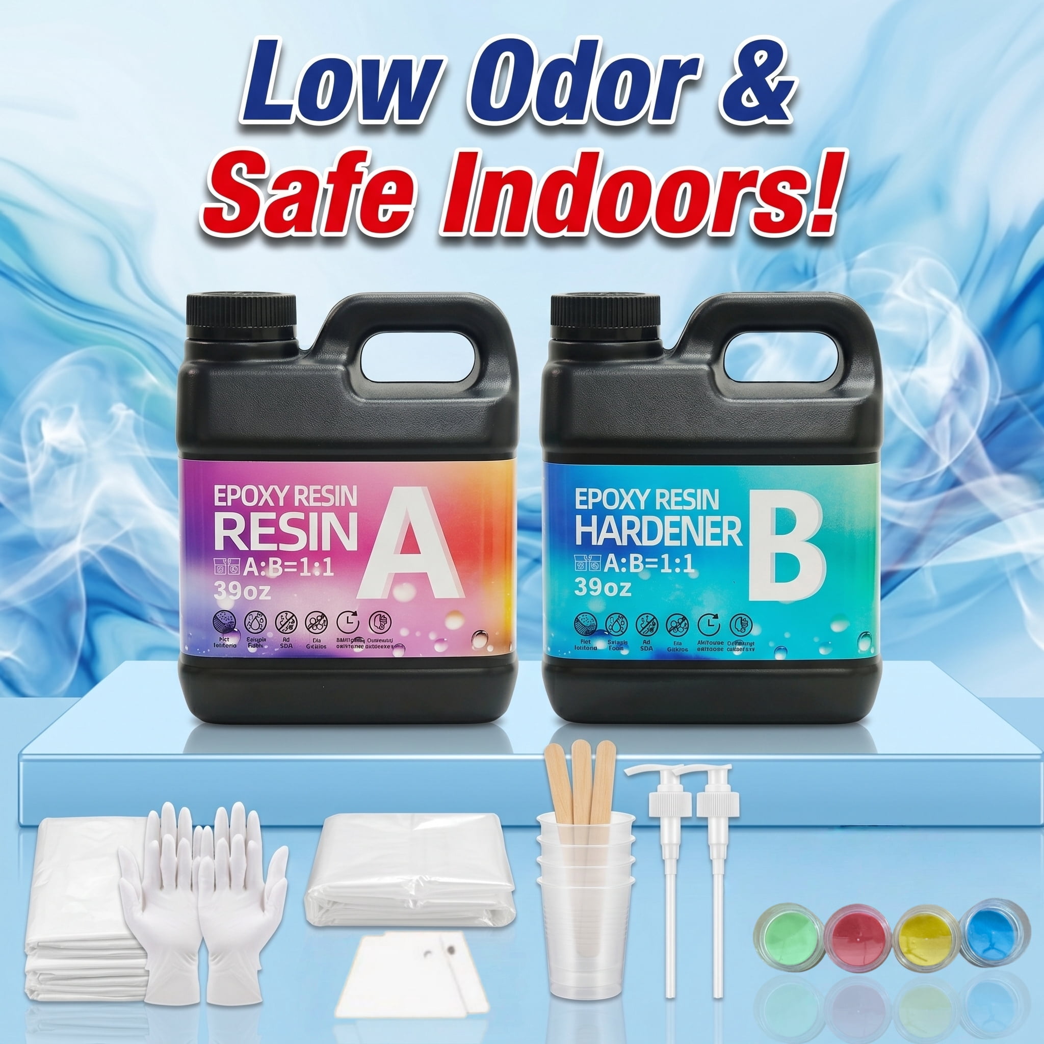 78oz Fast-Curing Epoxy Resin Kit, Clear AB Glue, 4 Colors Glow-in-the-Dark Powder, 1:1 Mix, Bubble-Free & Non-Yellowing, With Pump & Tools, Ideal Gift For Mother's Day & Graduation