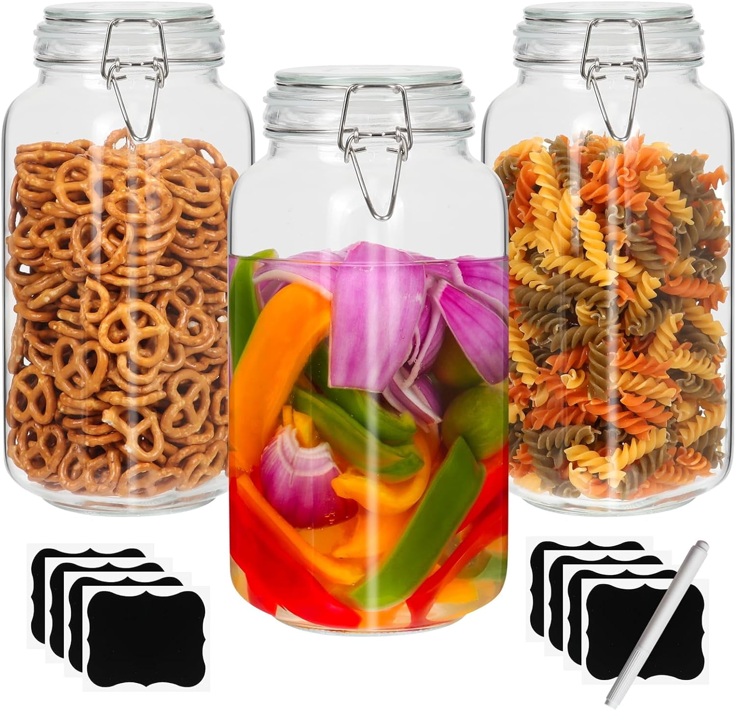 78oz Glass Jars with Airtight Lids, Set of 3 Large Food Storage