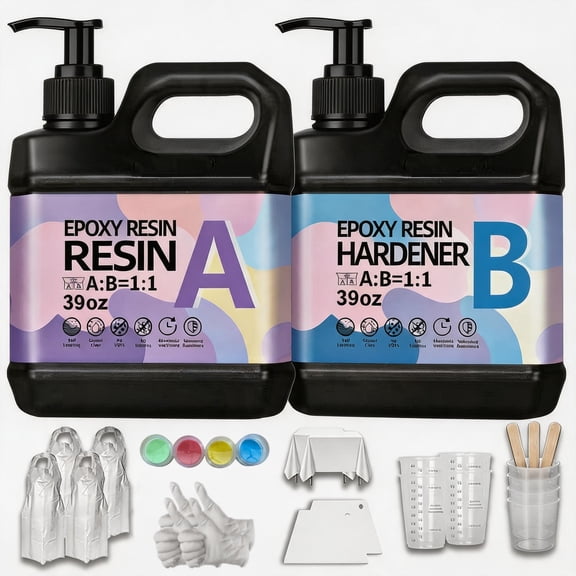 78oz Hard Epoxy Resin Kit - DIY Casting & Coating Complete Set | Crystal Clear, Fast Cure, Low Odor | Bubble-Free, Sandable, UV Anti-Yellow | 1:1 Pump Bottle Mix With 4 Color Pigment Powder For Jewel