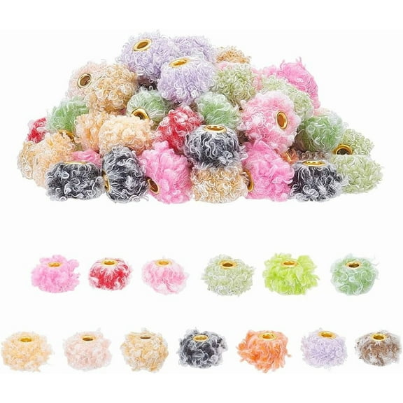 78pcs 13 Colors Beads 15mm Fuzzy Beads Soft Puff Beads Furry Beads Colorful Craft Beads Spacer Beads for DIY Pens Earrings Bracelets Jewelry Keychain Handicrafts Craft Making