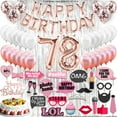 thumbnail image 1 of 78th Birthday Decoration Rose Gold with Silver Curtain, 78 Party Supplies, 78th Sash, 78 Cake Topper, 78th Photo Props, Confetti Balloons, 1 of 4