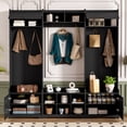 thumbnail image 1 of 79.1" Wide Modern Hall Tree with Shoe Storage, 4-in-1 Entryway Bench with 8 Cubbies, 7 Coat Hooks, Adjustable Shelf, for Hallway, Living Room, Mudroom, Black, 1 of 9