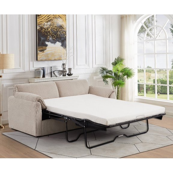 Modern 220-Inch Sleeper Sofa Bed with Breathable Corduroy Fabric and High-Density Sponge, Sturdy Steel Structure for Living Room