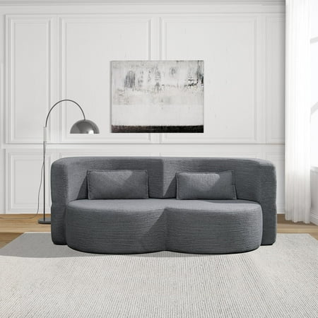 79" 3-Layer Space-Saving Convertible Sleeper Sofa Bed, Boneless Loveseat Sofa with Teddy Velvet Fabric, Cloud Chaise Lounge Indoor with No Assembly for Small Spaces, Dark Grey