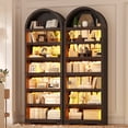 thumbnail image 1 of 79.4" Tall Arched Cabinet Set of 2, Modern 7-Tier Bookshelf with RGB Light and Adjustable Shelf for Living Room, Kitchen, Home Office, Brown, 1 of 10