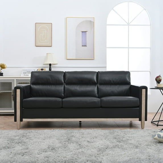 79.5" 3 Seater Couch, Farmhouse Oversized Loveseat Sofa with Side Pockets and Wood Legs, Small Sectional Couch for Living Room, 660 LBS Weight Capacity, Black