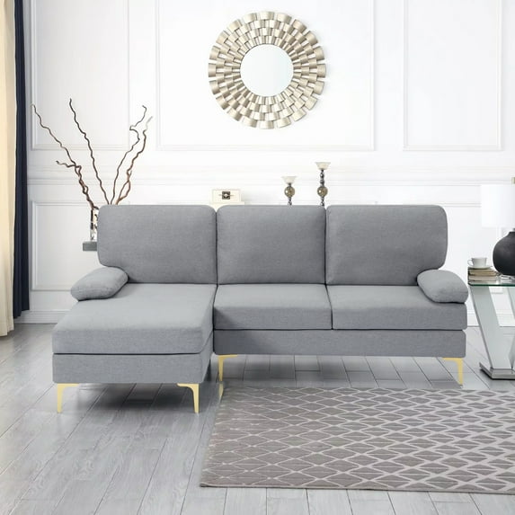 79.5" Convertible Sectional Reversible Chaise, L-Shaped Sofa with Modern Fabric for Living Room, Light Gray