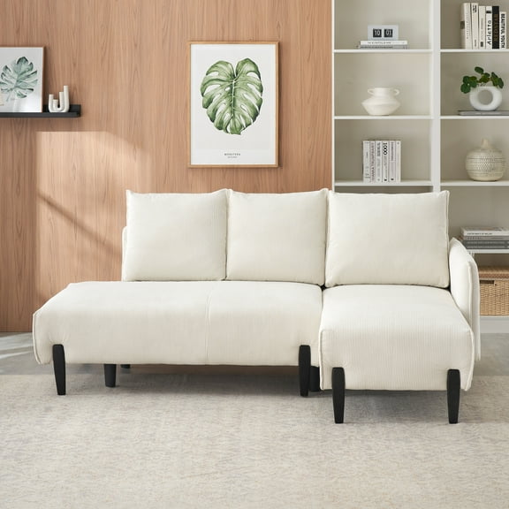 79.5" Corduroy Sofa,4 Seater Sofa with three matching pillows and spacious and comfortable seats- Beige