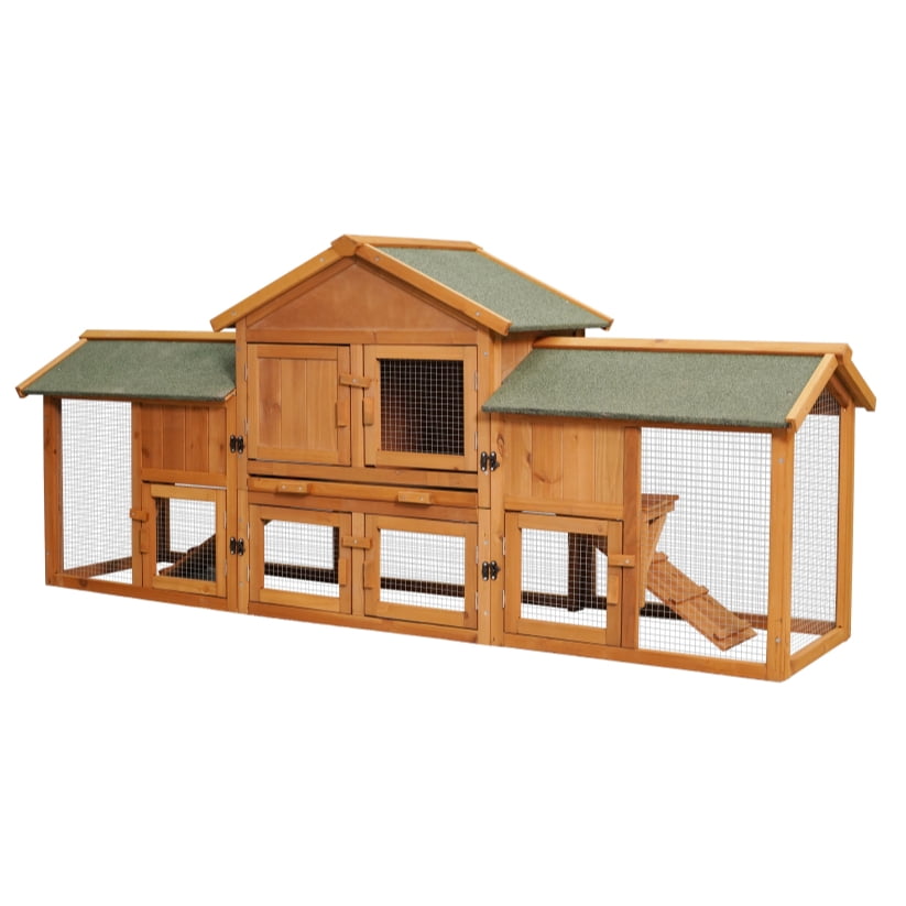 79.5" Extra Large Bunny Cage with 2 Runs, Waterproof Roof, Removable Tray, Small Animal Habitat