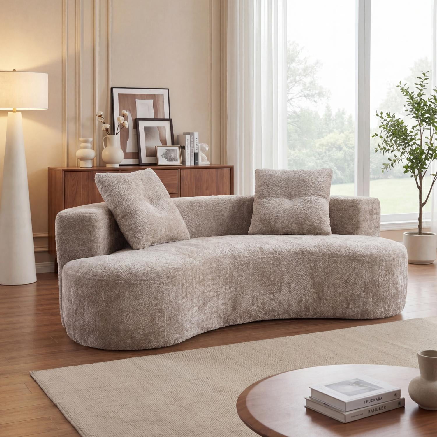 79.5 Inch 3 Seater Couch for Living Room, Boneless Cloud Sofa with 2 Pillows, Upholstered Floor Sofa in A Box Vacuum Compressed for Small Space No Assembly, Camel