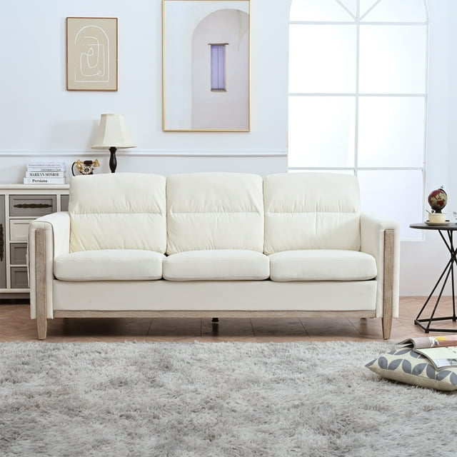 79.5" Modern 3-Seater Sofa with Side Pocket and Soft Cushion, Fabric Upholstered Couch with Durable Solid Wood Frame, Modular Sofa for Living Room, Apartment