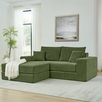 79.5" Modular Cloud Sectional Couch, Modern Upholstered L-Shaped Sofa with Removable Ottoman, Deep Seat Sleeper Couch with Throw Pillows for Living Room, Apartment, Small Space, Green