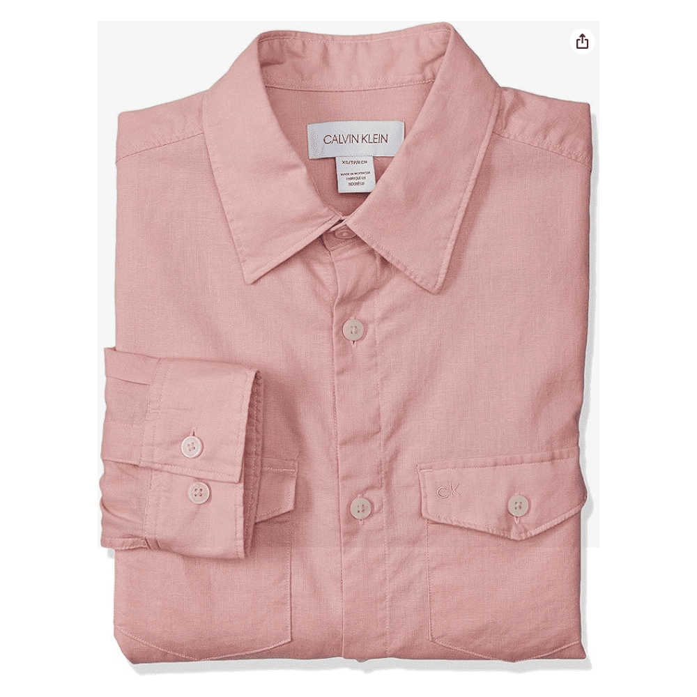 $79.50 Calvin Klein Men's Long Sleeve Stretch Cotton Linen Shirt Beet Stra LG