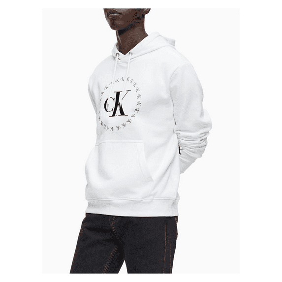 $79.50 Calvin Klein Men's Relaxed Fit Circle Logo Hoodie, White, Size XX-Large