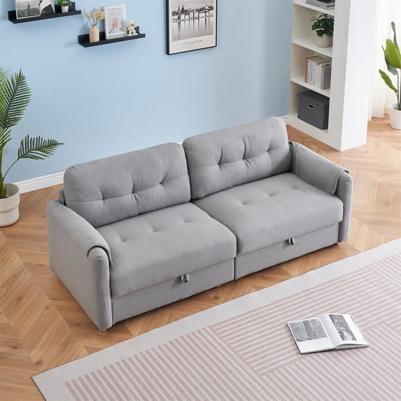 79.50 Inches Long with 2 Storages, Teddy Sofa Fabric, with Metal Conical Long Legs, Metal Strip Matching, Stylish and Simple