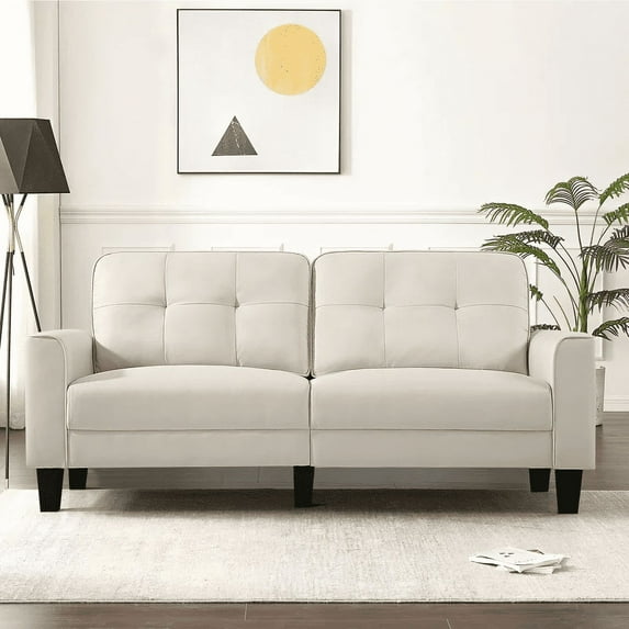 79.52"Modern Loveseat Furniture Sofas for Living Room Linen Loveseats Couch with Solid Wood Frame & Removable Back Cushion (Beige)