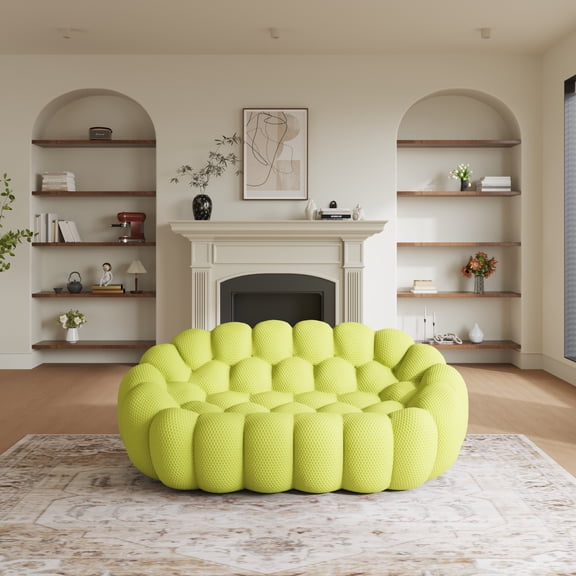 80" Bubble Couch Modern, Oversized Curved Couches, Lazy Floor Sofa, Lemon Green Bubble Couch,Upholstered Comfy Mesh Fabric 3D Honeycomb Shape Loveseat Couches for Living Room, Office, Apartment